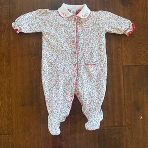 Babycottons Girls 6 Month Romper Sleeper Fotted Red White Floral Collared